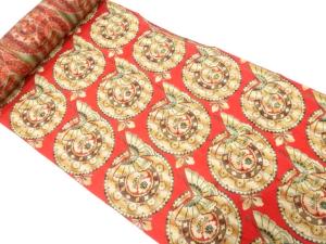 アンティーク　蝶に華紋織り出し　八寸帯地反物